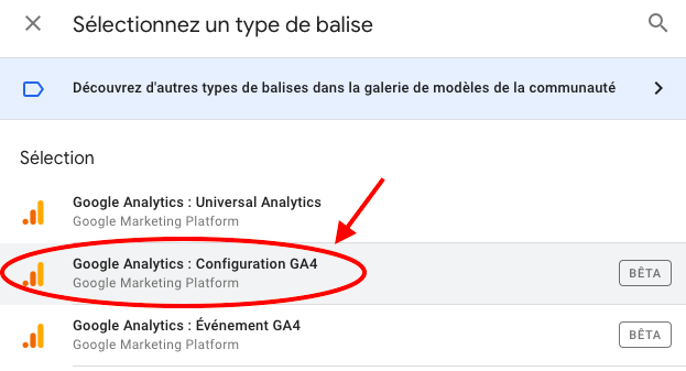 choisir balise analytics4 dans gtm