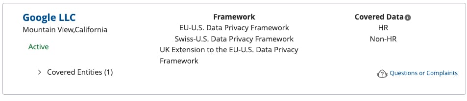 Google Data Privacy Framework