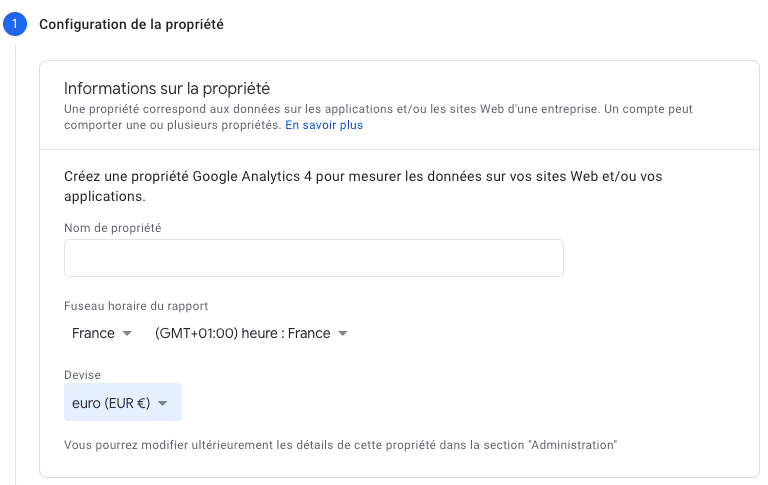 configuration propriété analytics
