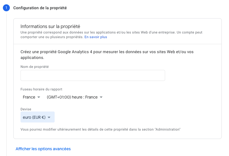 configuration propriété analytics
